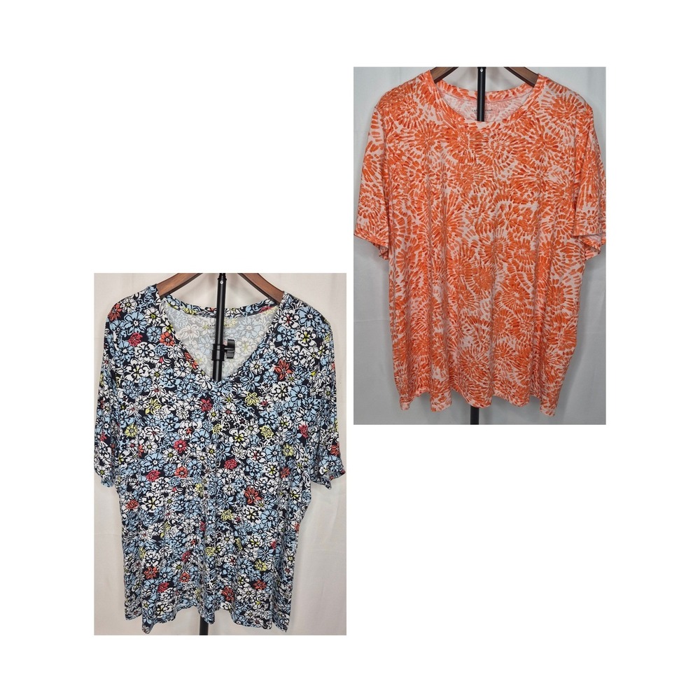 Lane Bryant Perfect Sleeve Tee‎ Bundle 22/24 Orange Sunburst Floral V-Neck Crew